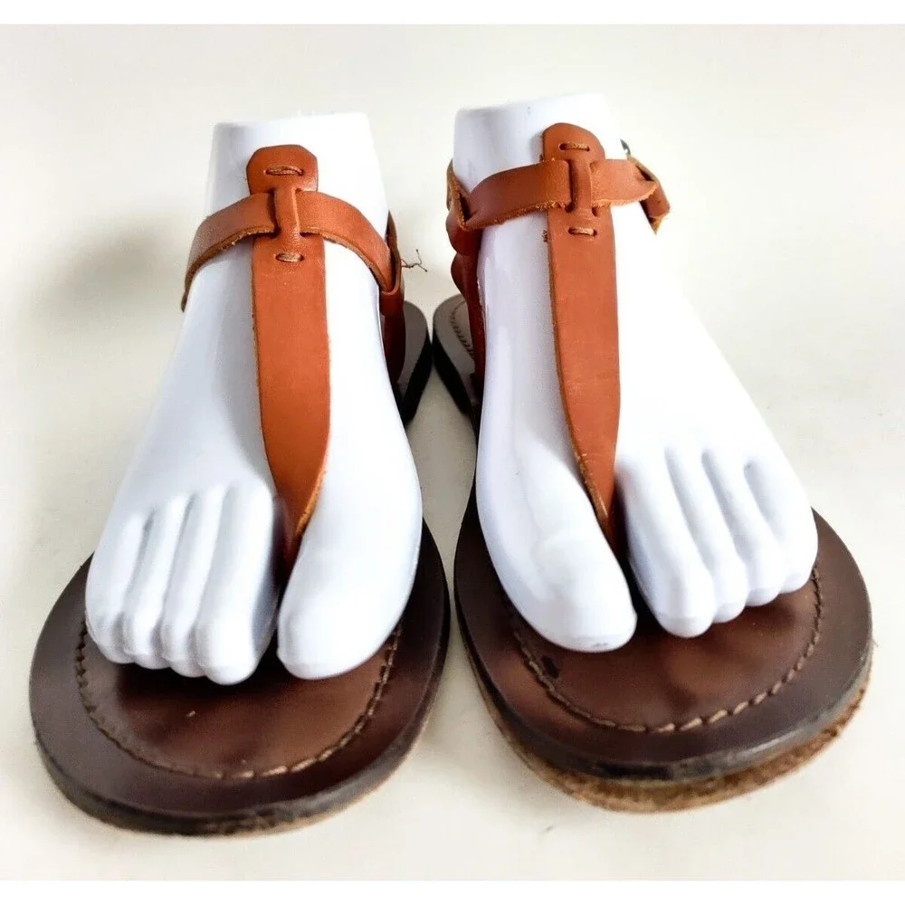 Matisse Brown Tan Leather‎ Sole Thong Slingback Minimalist Sandals Size 6 Italy
